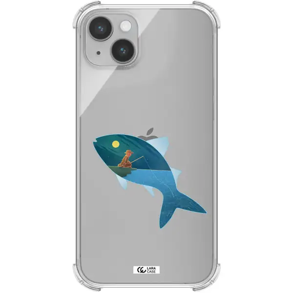 a fish with a man fishing Apple iPhone 14 plus Clear PC Case
