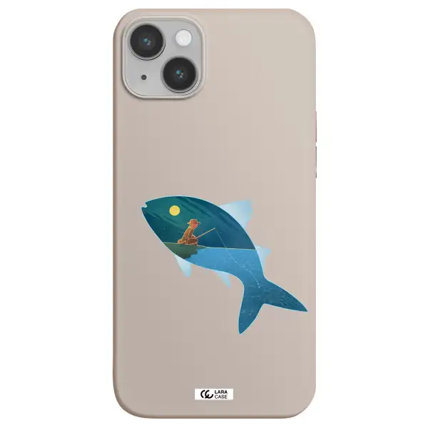 a fish with a man fishing Apple iPhone 14 plus Silicone Stone Case