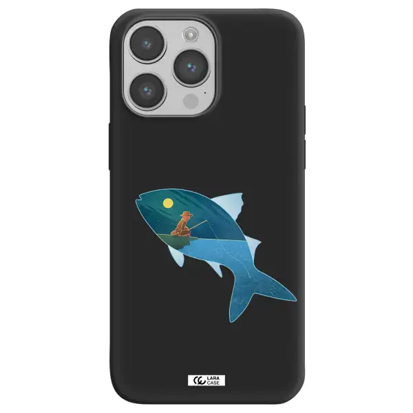 a fish with a man fishing Apple iPhone 14 pro max Silicone black Case