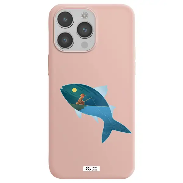 a fish with a man fishing Apple iPhone 14 pro max Silicone pastel pink Case