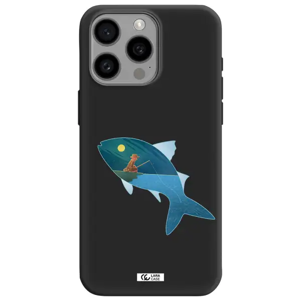 a fish with a man fishing Apple Iphone 15 Pro max Silicone black Case
