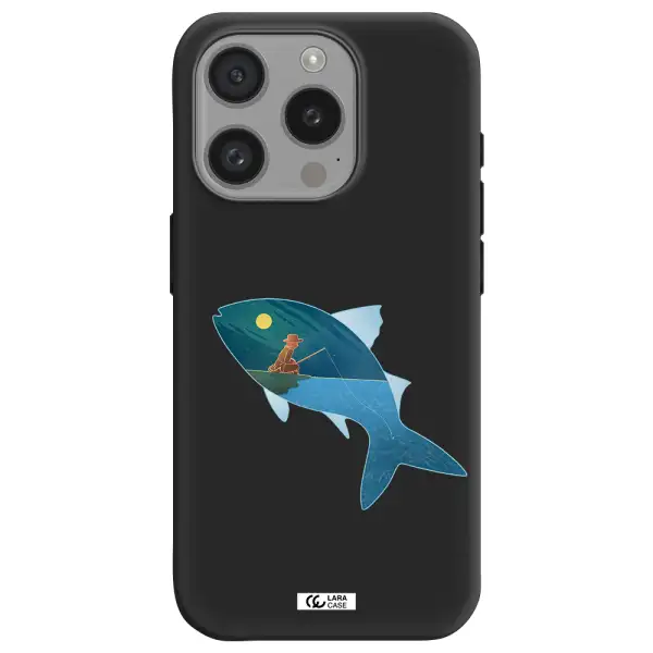 A Fish With A Man Fishing Apple Iphone 15 Pro Silicone Black Case