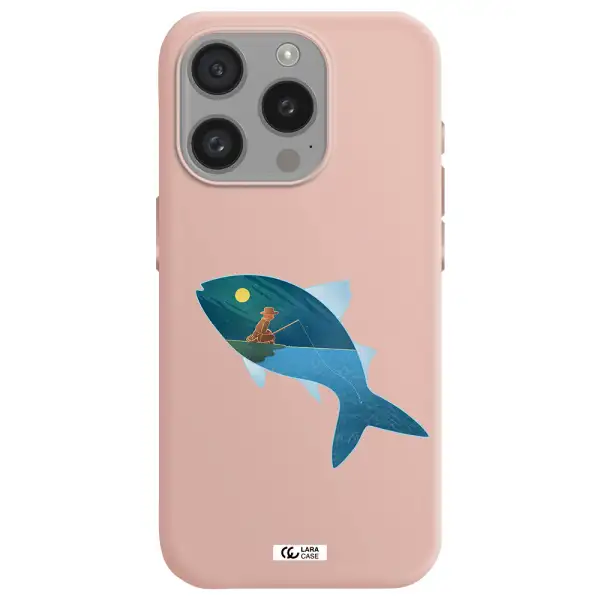 A Fish With A Man Fishing Apple Iphone 15 Pro Silicone Pastel Pink Case
