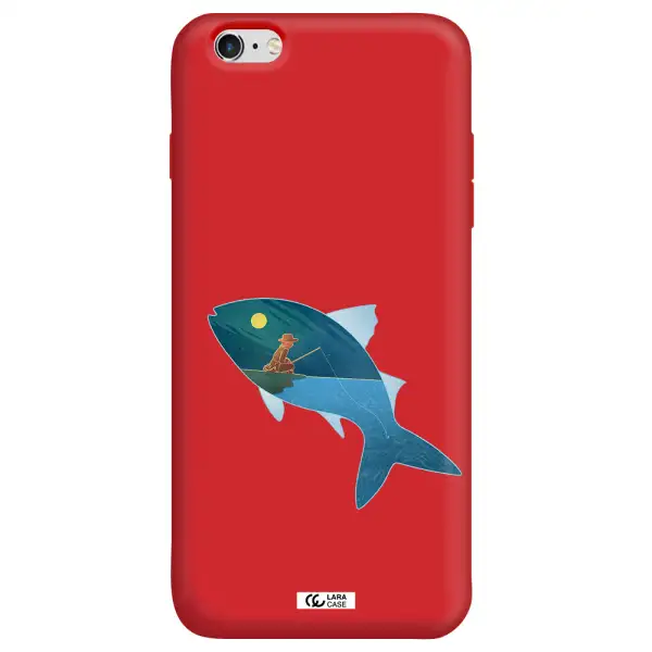 a fish with a man fishing Apple iPhone 6 s plus Silicone Imperial Red Case