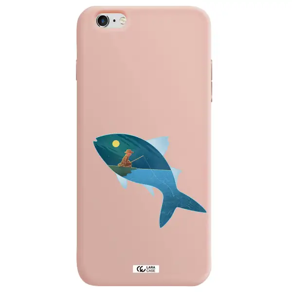 a fish with a man fishing Apple iPhone 6 s plus Silicone pastel pink Case