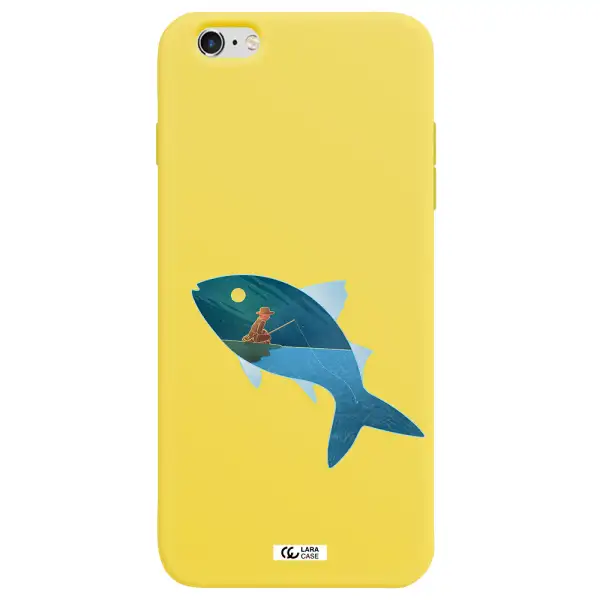 a fish with a man fishing Apple iPhone 6S Silicone canary yellow Case