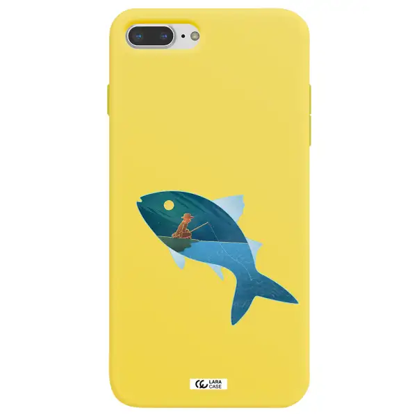 a fish with a man fishing Apple iPhone 7 plus Silicone canary yellow Case