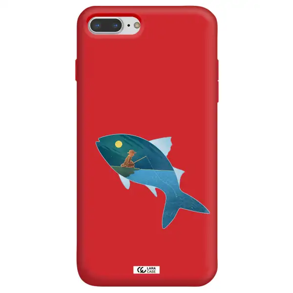 a fish with a man fishing Apple iPhone 7 plus Silicone Imperial Red Case