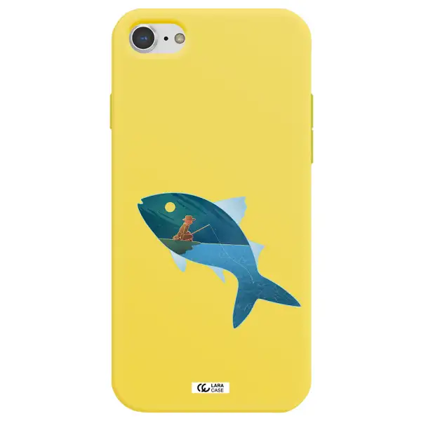 a fish with a man fishing Apple iPhone 7 Silicone canary yellow Case