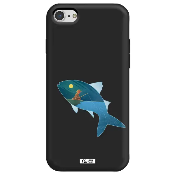 a fish with a man fishing Apple iPhone 8 Silicone black Case