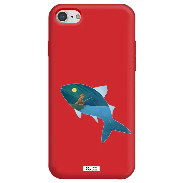 a fish with a man fishing Apple iPhone 8 Silicone Imperial Red Case
