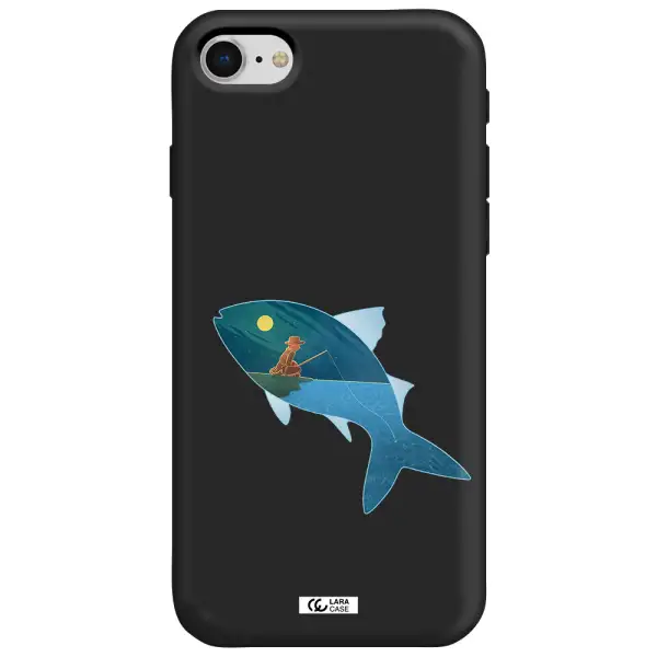 a fish with a man fishing Apple iPhone se 2020 Silicone black Case
