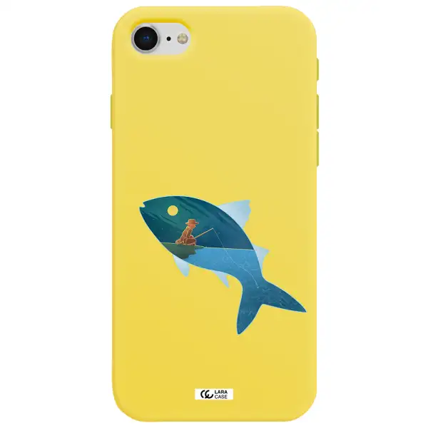 a fish with a man fishing Apple iPhone se 2020 Silicone canary yellow Case