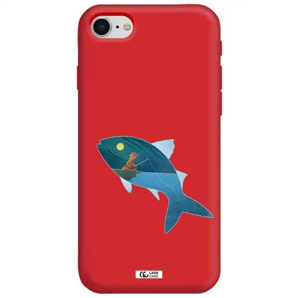a fish with a man fishing Apple iPhone se 2020 Silicone Imperial Red Case
