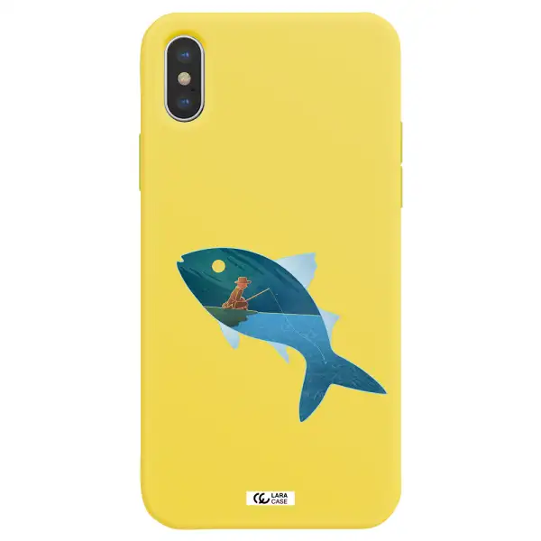 a fish with a man fishing Apple iPhone X Silicone canary yellow Case