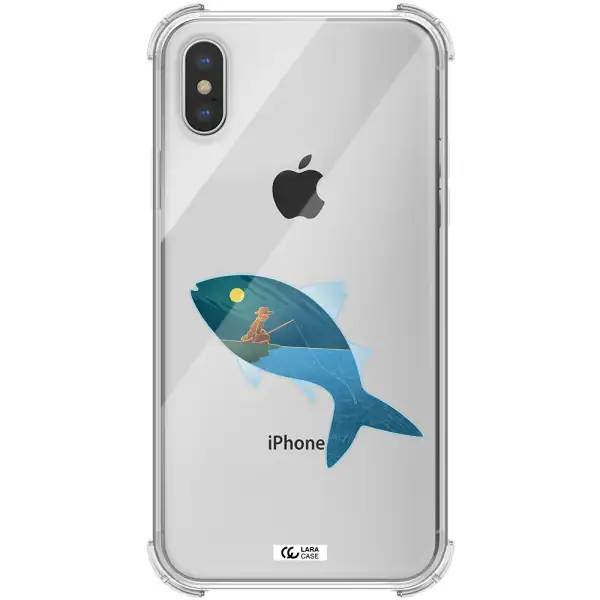 a fish with a man fishing Apple iPhone XS Clear PC Case