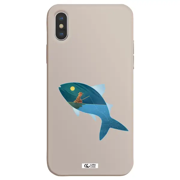 a fish with a man fishing Apple iPhone XS Silicone Stone Case