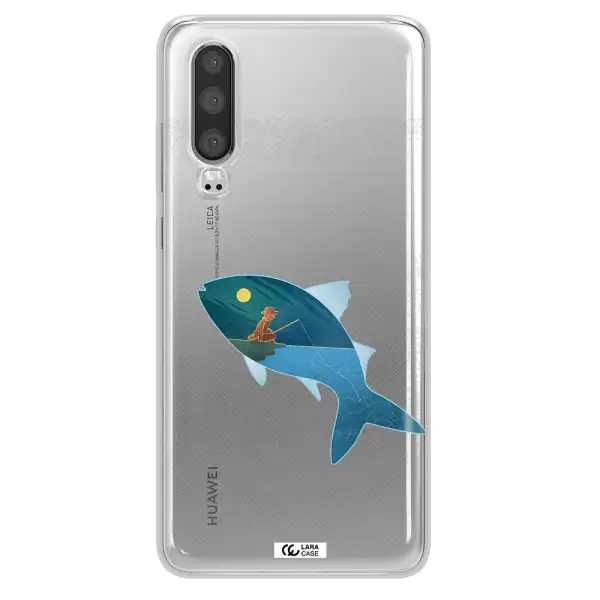 a fish with a man fishing Huawei P30 Clear TPU Case