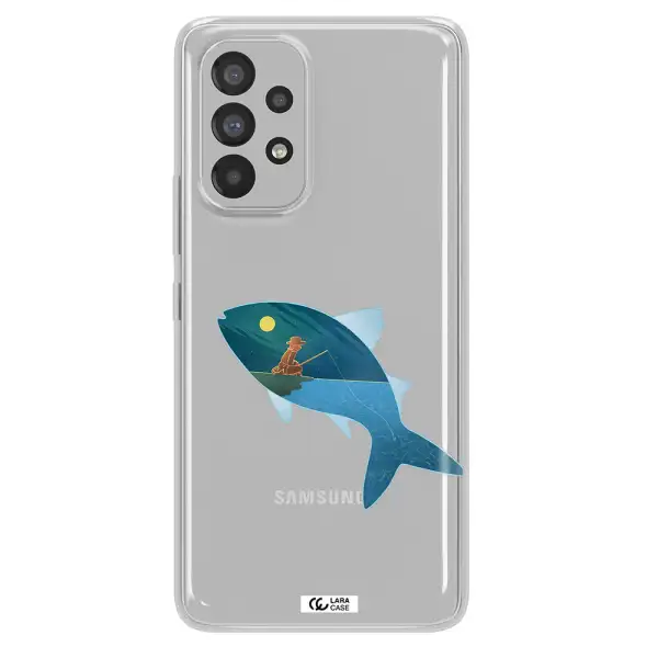 a fish with a man fishing Samsung A73 Clear TPU Case