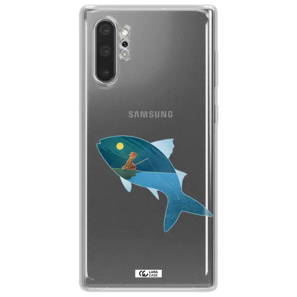 a fish with a man fishing Samsung Note 10 Plus Clear TPU Case