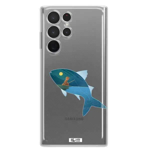 a fish with a man fishing Samsung S 22 Ultra Clear TPU Case