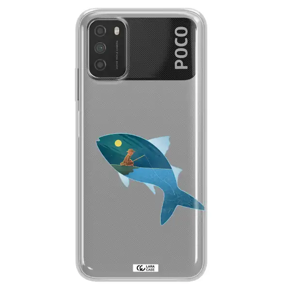 a fish with a man fishing Xiaomi Poco M3 Clear TPU Case