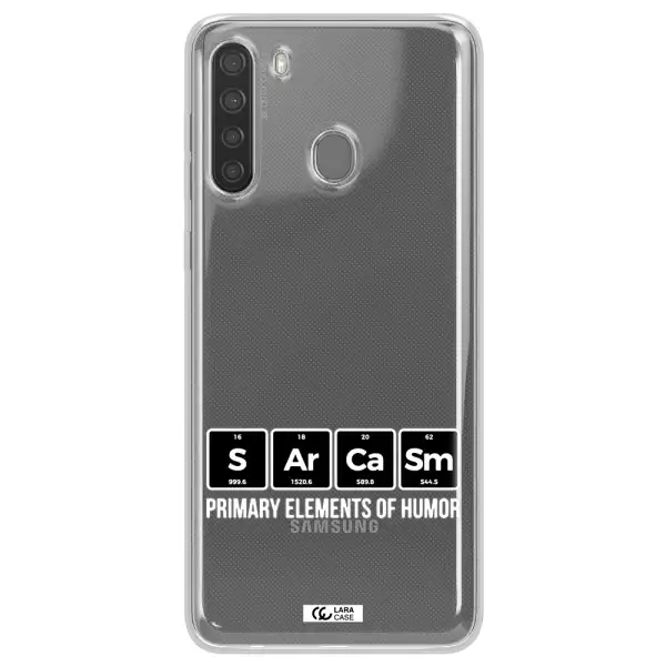 a group of black square letters with white text Samsung A21 Clear TPU Case