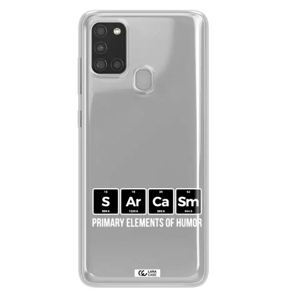a group of black square letters with white text Samsung A21S Clear TPU Case