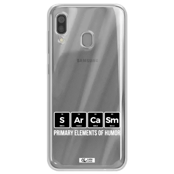 a group of black square letters with white text Samsung A30 Clear TPU Case