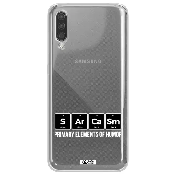 a group of black square letters with white text Samsung A30S Clear TPU Case