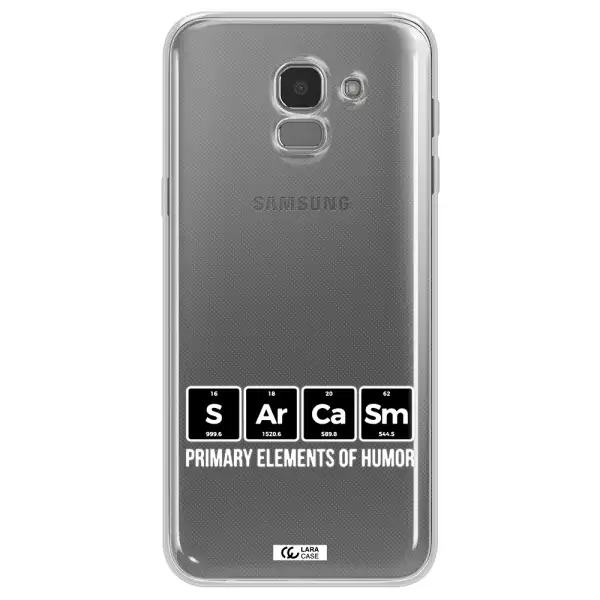 a group of black square letters with white text Samsung J6 Clear TPU Case