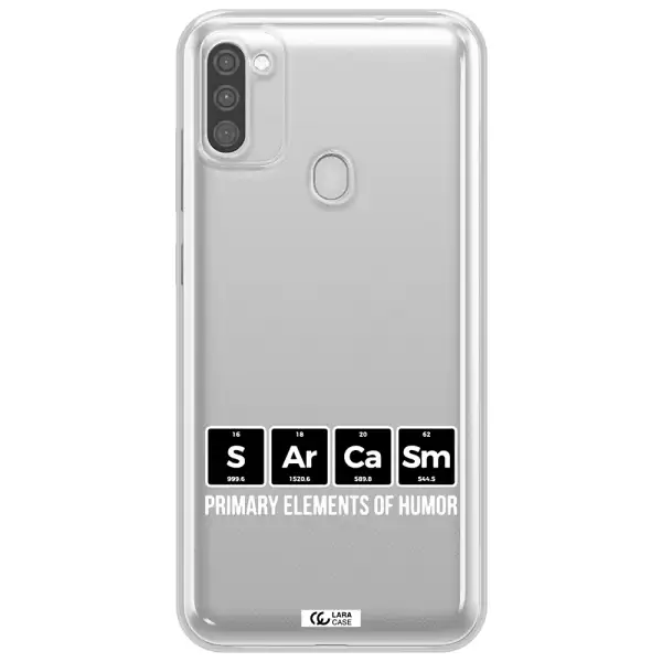 a group of black square letters with white text Samsung M11 Clear TPU Case