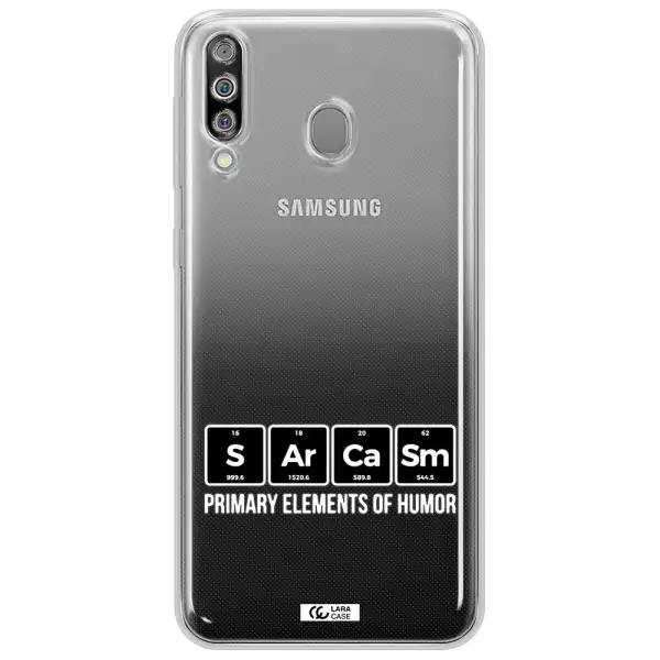 a group of black square letters with white text Samsung M30 Clear TPU Case