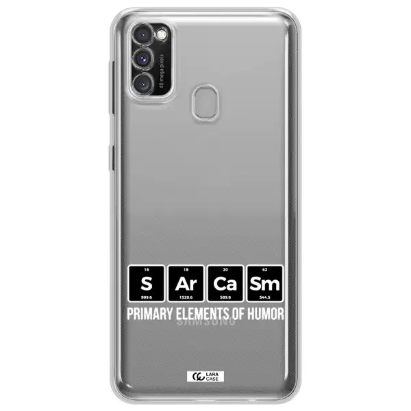 a group of black square letters with white text Samsung M30S Clear TPU Case
