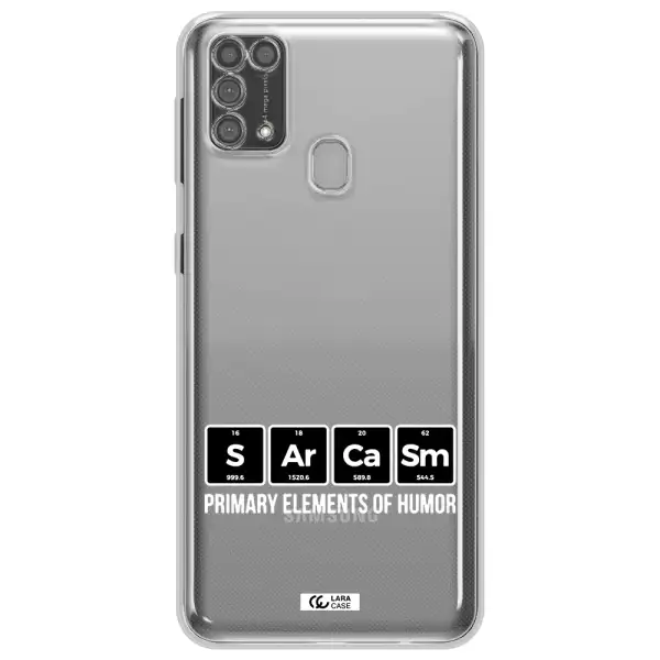 a group of black square letters with white text Samsung M31 Clear TPU Case