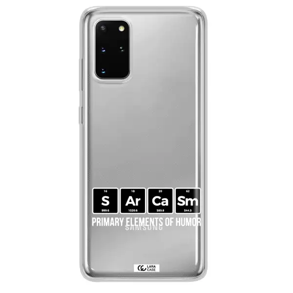 a group of black square letters with white text Samsung S 20 Plus Clear TPU Case