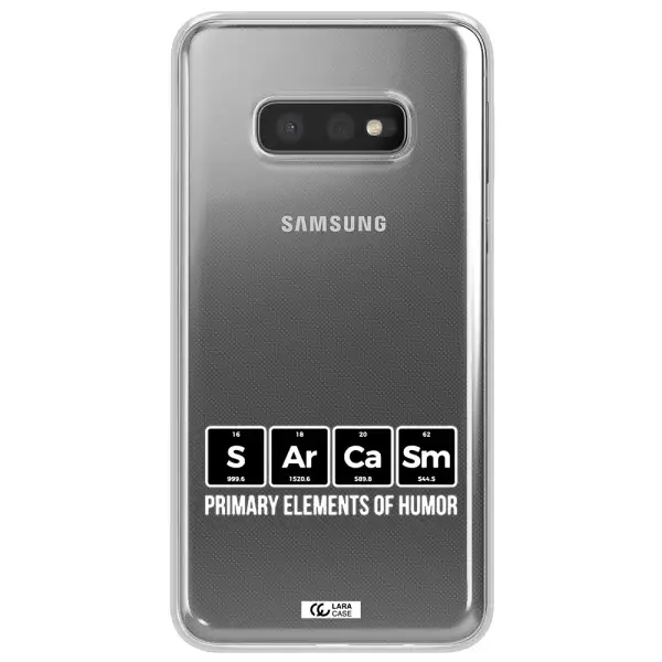 a group of black square letters with white text Samsung S10e Clear TPU Case