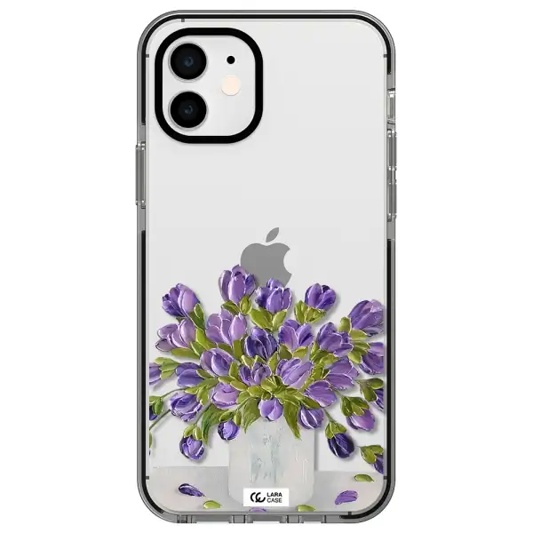 a bunch of purple flowers Apple iPhone 11 impact black border Case