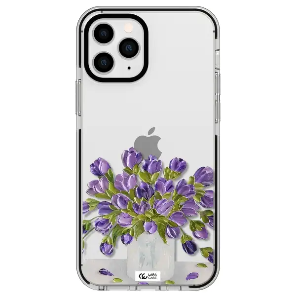 a bunch of purple flowers Apple iPhone 11 pro impact black border Case