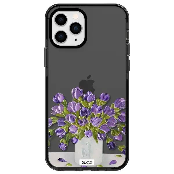 a bunch of purple flowers Apple iPhone 11 pro max impact Smoke Black Case