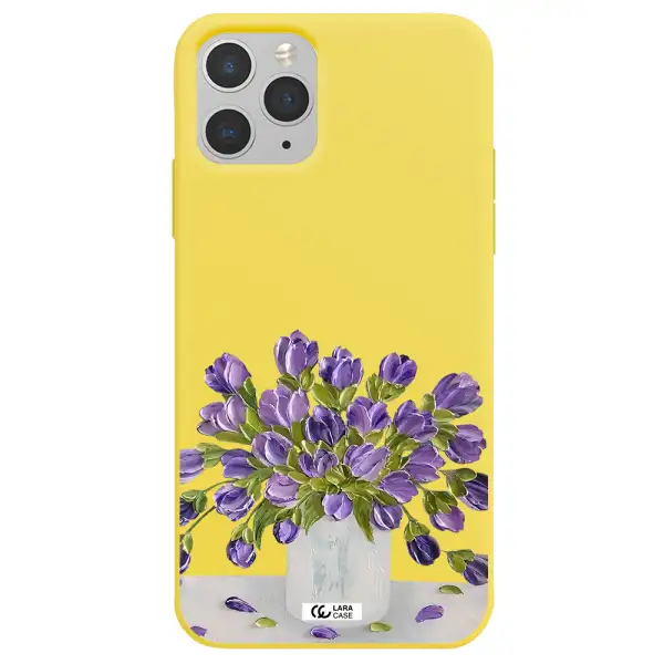 a bunch of purple flowers Apple iPhone 11 pro max Silicone canary yellow Case