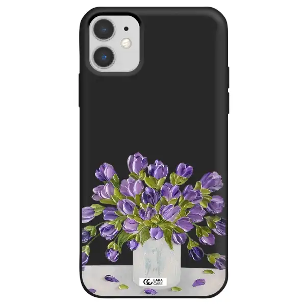a bunch of purple flowers Apple iPhone 11 Silicone black Case