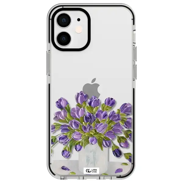 a bunch of purple flowers Apple iPhone 12 mini impact black border Case