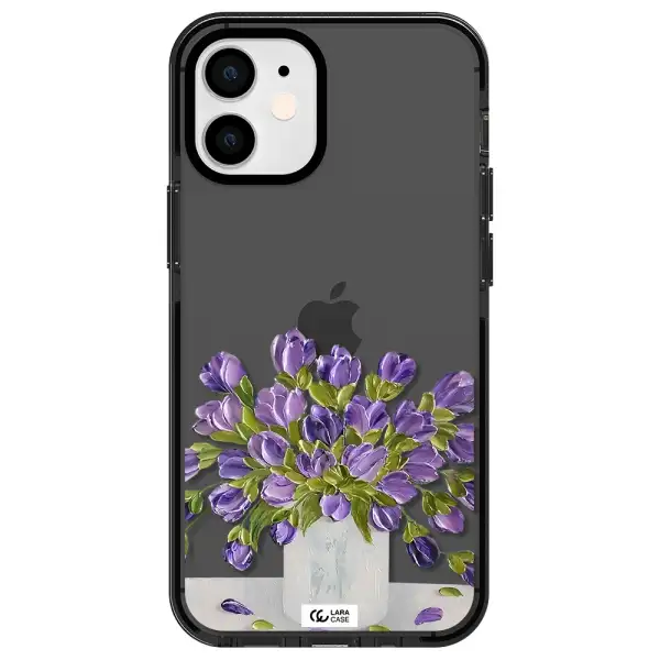 a bunch of purple flowers Apple iPhone 12 mini impact Smoke Black Case