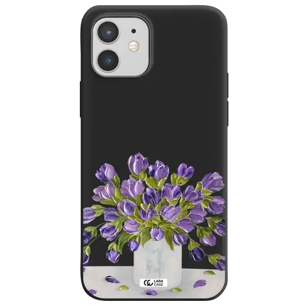 a bunch of purple flowers Apple iPhone 12 mini Silicone black Case