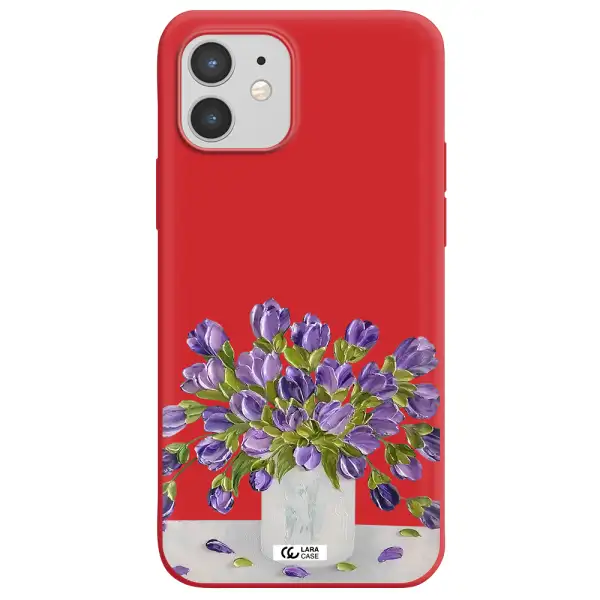 a bunch of purple flowers Apple iPhone 12 mini Silicone Imperial Red Case