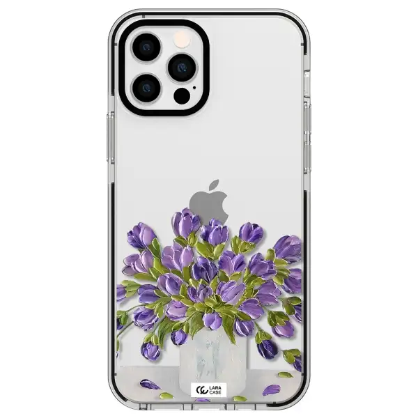 a bunch of purple flowers Apple iPhone 12 pro impact black border Case