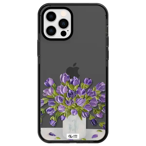 a bunch of purple flowers Apple iPhone 12 pro impact Smoke Black Case