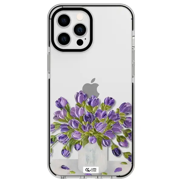 a bunch of purple flowers Apple iPhone 12 pro max impact black border Case