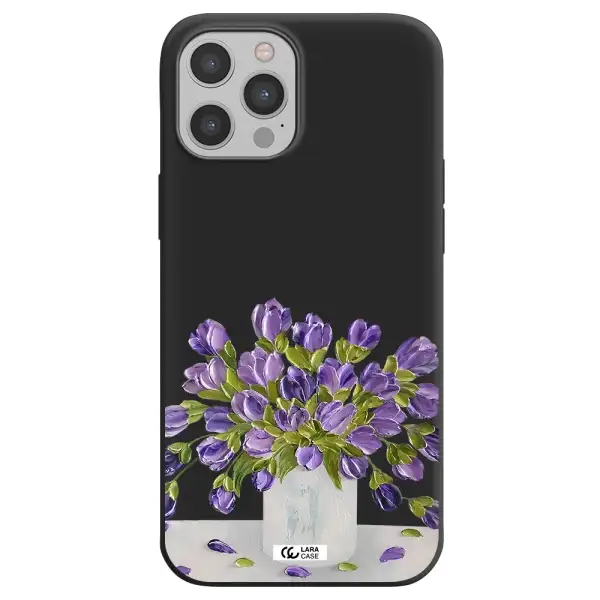 a bunch of purple flowers Apple iPhone 12 pro max Silicone black Case